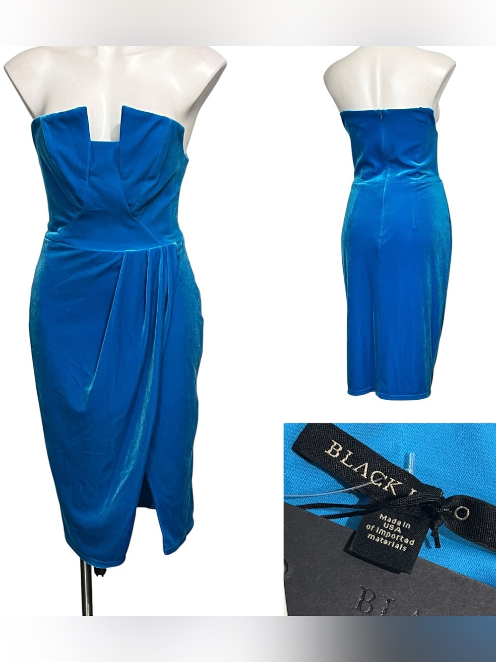 Black Halo Jolie Dress Sz 8 Blue Velvet Strapless‎ midi cocktail holiday fall